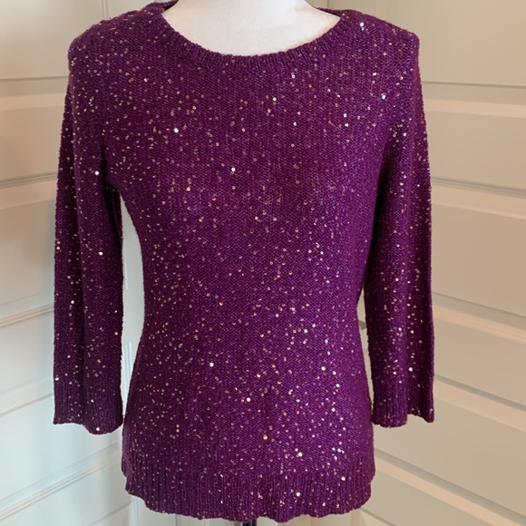 ANNE KLEIN Women’s Purple Sweater with Gold Sequins - Picture 2 of 11